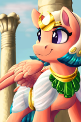 Size: 6000x9000 | Tagged: safe, artist:faline-art, somnambula, pegasus, pony, absurd resolution, clothes, column, female, glowpaz, jewelry, mare, necklace, solo