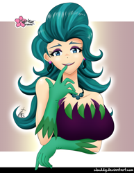 Size: 1005x1300 | Tagged: safe, alternate version, artist:clouddg, juniper montage, human, equestria girls, mirror magic, spoiler:eqg specials, breasts, busty juniper montage, clothes, ear piercing, earring, gloves, human coloration, jewelry, juniper monstar, looking at you, piercing