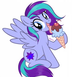 Size: 1920x2062 | Tagged: safe, oc, oc only, oc:spectral star, pegasus, pony, food, ice cream, licking, simple background, sitting, solo, tongue out, white background