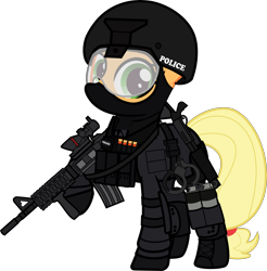 Size: 6000x6109 | Tagged: safe, alternate version, artist:n0kkun, derpibooru import, part of a set, applejack, earth pony, pony, armor, balaclava, belt, boots, bullet, clothes, commission, cuffs, elbow pads, female, gloves, grenade, gun, helmet, knee pads, m4a1, mare, mask, pants, police, pouch, raised hoof, remington 870, shoes, shotgun, shotgun shell, simple background, smoke bomb, solo, swat, transparent background, united states, visor, weapon