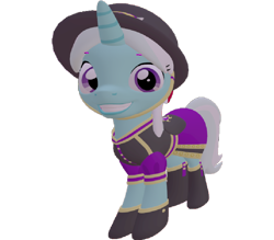 Size: 822x720 | Tagged: safe, artist:topsangtheman, cornetta, pony, unicorn, 3d, clothes, grin, hat, looking at you, simple background, smiling, solo, source filmmaker, transparent background, uniform