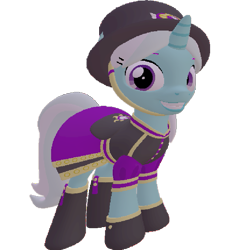 Size: 687x720 | Tagged: safe, artist:topsangtheman, cornetta, pony, unicorn, 3d, clothes, grin, hat, looking at you, simple background, smiling, source filmmaker, transparent background, uniform