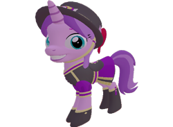 Size: 986x720 | Tagged: safe, artist:topsangtheman, amethyst star, sparkler, pony, unicorn, 3d, clothes, grin, hat, looking at you, simple background, smiling, solo, source filmmaker, transparent background, uniform