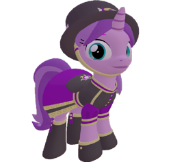 Size: 763x720 | Tagged: safe, artist:topsangtheman, amethyst star, sparkler, pony, unicorn, 3d, clothes, hat, looking at you, simple background, solo, source filmmaker, transparent background, uniform