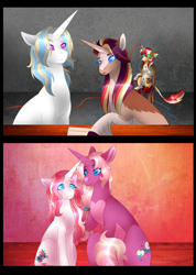 Size: 2000x2810 | Tagged: safe, artist:clay-bae, oc, oc only, oc:cupid, oc:daybreak, oc:helios, oc:moondancer, oc:vogue, pony, unicorn, electrode, female, magical gay spawn, mare, offspring, parent:big macintosh, parent:flash sentry, parent:fleur-de-lis, parent:prince blueblood, parent:sunburst, parent:trixie, parents:bluemac, parents:bluetrix, parents:flashburst, parents:fleur-de-blueblood, parents:shimmermac