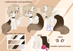 Size: 2239x1555 | Tagged: safe, artist:2pandita, oc, oc:cat-puchina, cat, cat pony, original species, pegasus, female, reference sheet, solo, two toned wings, wings