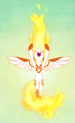 Size: 526x857 | Tagged: safe, screencap, daybreaker, alicorn, a royal problem, cropped, evil laugh, fire, hooves in air, laughing, mane of fire, nose in the air, open mouth, solo, spread wings, wings