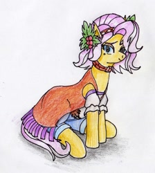 Size: 1585x1769 | Tagged: safe, artist:40kponyguy, derpibooru exclusive, vignette valencia, pony, equestria girls, clothes, equestria girls ponified, headband, holly, looking at you, ponified, simple background, solo, traditional art