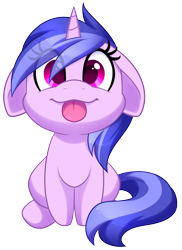 Size: 3414x4696 | Tagged: safe, artist:scarlet-spectrum, part of a set, sea swirl, seafoam, pony, unicorn, :3, :p, adorable face, background pony, colored pupils, commission, cute, eye clipping through hair, female, floppy ears, hnnng, looking at you, mare, mlem, seadorable, silly, simple background, sitting, smiling, solo, tongue out, transparent background, ych result