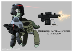 Size: 4900x3500 | Tagged: safe, artist:asktheguardponies, artist:guard-mod, oc, earth pony, armor, clothes, earth pony oc, goggles, gun, helmet, laser, laser pointer, military, rifle, simple background, uniform, weapon