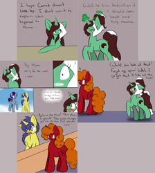 Size: 2562x2860 | Tagged: safe, artist:kaggy009, comet tail, oc, oc:mama j, oc:peppermint pattie (unicorn), earth pony, pony, unicorn, ask peppermint pattie, female, mare