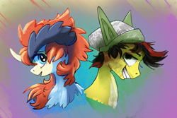 Size: 6133x4108 | Tagged: safe, artist:fiyawerks, oc, oc:fiya, oc:keldia, pony, beanie, bust, cute, digital art, female, hat, keldeo, male, pokémon, portrait