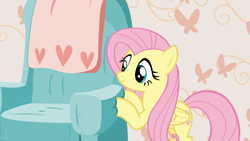 Size: 1920x1080 | Tagged: safe, derpibooru import, screencap, fluttershy, pegasus, pony, discordant harmony, bipedal, bipedal leaning, chair, leaning, pushing, sofa, solo