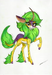 Size: 2460x3486 | Tagged: safe, artist:luxiwind, oc, oc:echo earth, kirin, female, green hair, high res, kirin oc, solo, traditional art