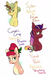 Size: 1024x1536 | Tagged: safe, artist:farewelldecency, oc, oc only, hybrid, kirin, interspecies offspring, magical lesbian spawn, offspring, parent:applejack, parent:autumn blaze, parent:princess luna, parent:strawberry sunrise, parents:applerise, parents:autumnjack, parents:lunajack