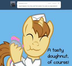 Size: 800x740 | Tagged: safe, artist:daisydaisydoodles, donut joe, pony, blog, donut, eating, food, text