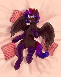 Size: 2000x2500 | Tagged: safe, artist:timauwu, oc, oc:shaded star, pegasus, clothes, male, pegasus oc, socks, solo, stallion, striped socks, wings