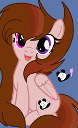 Size: 523x856 | Tagged: safe, artist:circuspaparazzi5678, oc, oc:dusky blitz, oc:panda flare, pegasus, pony, base used, brown mane, fusion, magenta eyes, purple eyes, solo