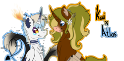 Size: 1716x846 | Tagged: safe, oc, oc:glitchy, alicorn, demon, earth pony, pegasus, pony, unicorn, bag, colored, error, fire, flat colors, flower, glitch, highlights, horns, league of legends, love, ponytail, ship, shipping, simple background, solo, sona, transparent background