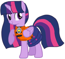 Size: 1108x1006 | Tagged: safe, artist:徐詩珮, twilight sparkle, twilight sparkle (alicorn), alicorn, pony, series:sprglitemplight diary, series:sprglitemplight life jacket days, series:springshadowdrops diary, series:springshadowdrops life jacket days, alternate universe, base used, chase (paw patrol), clothes, cute, lifejacket, paw patrol, simple background, transparent background