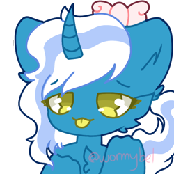 Size: 600x600 | Tagged: safe, artist:wormybel, oc, oc:fleurbelle, pony, :p, bow, cheek fluff, chest fluff, ear fluff, golden eyes, hair bow, simple background, tongue out, transparent background