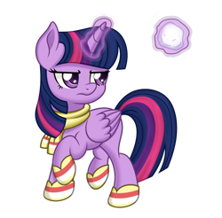 Size: 1820x1788 | Tagged: safe, artist:mirrorcrescent, twilight sparkle, twilight sparkle (alicorn), alicorn, pony, clothes, female, folded wings, frown, glowing horn, horn, magic, mare, raised hoof, scarf, simple background, snow, snowball, solo, telekinesis, transparent background, wings