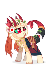 Size: 1280x1647 | Tagged: safe, artist:woofri, oc, oc only, oc:akemi (ide1517), fish, pony, sea pony, clothes, coat markings, colored sclera, ear piercing, earring, food, grin, jewelry, nonbinary, piercing, regalia, simple background, skirt, smiling, solo, sushi, transparent background, unshorn fetlocks