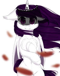 Size: 2082x2628 | Tagged: safe, artist:_kessa_, oc, oc only, oc:shady nite, alicorn, semi-anthro, vampire, accessories, chest fluff, crown, female, floppy ears, jewelry, regalia, ring, simple background, solo, transparent background, veil, wind