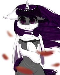 Size: 2082x2628 | Tagged: safe, artist:_kessa_, oc, oc only, oc:shady nite, alicorn, semi-anthro, vampire, accessories, chest fluff, clothes, crown, dress, female, floppy ears, jewelry, regalia, ring, simple background, solo, transparent background, wind