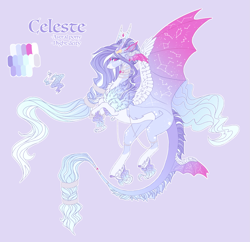 Size: 2327x2248 | Tagged: safe, artist:lunawolf28, oc, oc:celeste, original species, chest fluff, female, high res, horns, reference sheet, solo, wing ears