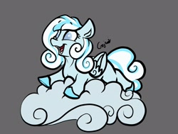 Size: 2776x2094 | Tagged: safe, artist:greyscaleart, oc, oc only, oc:snowdrop, pegasus, pony, blind, cloud, colored hooves, female, filly, gray background, lying down, lying on a cloud, on a cloud, prone, simple background, solo