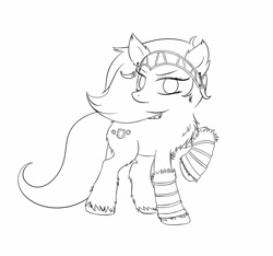 Size: 1280x1196 | Tagged: safe, artist:homumu, oc, oc only, earth pony, pony, chest fluff, earth pony oc, leg warmers, lineart, monochrome, raised hoof, solo, unshorn fetlocks