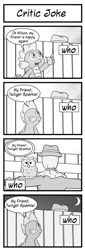 Size: 310x907 | Tagged: safe, artist:dunkinbean, owlowiscious, spike, dragon, comic, fence, home improvement, monochrome, scarecrow, who