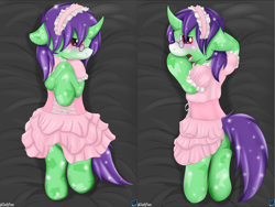 Size: 4000x3000 | Tagged: safe, artist:cloufy, oc, oc only, oc:crescent star, crystal pony, unicorn, blushing, body pillow, body pillow design, clothes, commission, crossdressing, dakimakura cover, dress, glasses