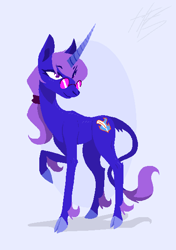 Size: 412x586 | Tagged: safe, artist:phlegraofmystery, oc, oc only, oc:acuity, classical unicorn, unicorn, cloven hooves, eye clipping through hair, glasses, leonine tail, unshorn fetlocks