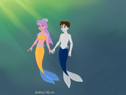 Size: 820x620 | Tagged: safe, artist:azaleasdolls, editor:jdueler11, diamond tiara, pipsqueak, mermaid, equestria girls, fins, male, merboy, mermaid maker, mermaid tail, mermaidized, merman, mermanized, piptiara, shipping, species swap, straight, underwater