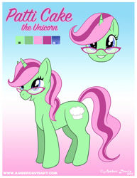 Size: 618x800 | Tagged: safe, artist:sonicsweeti, oc, oc only, oc:patti cake, pony, unicorn, cutie mark, digital art, female, glasses, horn, mare, reference sheet