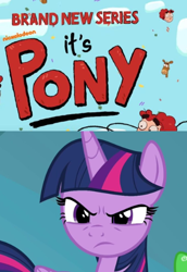 Size: 380x552 | Tagged: safe, edit, edited screencap, screencap, spike, twilight sparkle, twilight sparkle (alicorn), alicorn, dragon, pony, school raze, angry, annie bramley, it's pony, nickelodeon, reaction image