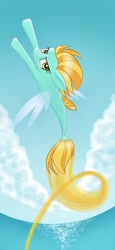 Size: 1125x2436 | Tagged: safe, artist:tetsunoshin, lightning dust, seapony (g4), flying, sky