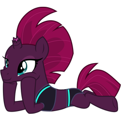 Size: 6356x5982 | Tagged: safe, artist:ejlightning007arts, tempest shadow, pony, unicorn, my little pony: the movie, bikini, blank flank, broken horn, clothes, cute, eye scar, hoof on cheek, horn, lying down, missing cutie mark, scar, simple background, smiling, swimsuit, transparent background