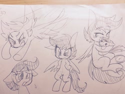 Size: 1024x768 | Tagged: safe, artist:kyubi, scootaloo, pegasus, pony, bipedal, black and white, clothes, female, filly, floppy ears, flying, grayscale, monochrome, pencil drawing, plushie, scootaloo can fly, sketch, sketch dump, solo, spread wings, traditional art, underhoof, underwear, wings
