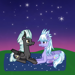 Size: 768x768 | Tagged: safe, artist:commandereclipse, cloudchaser, thunderlane, pegasus, pony, blanket, date, female, male, mare, night, shipping, stallion, stars, straight, thunderchaser