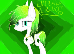 Size: 1100x800 | Tagged: safe, artist:prismicdiamondart, oc, oc only, oc:emerald, pegasus, pony, abstract background, female, jewelry, mare, necklace, pegasus oc, raised hoof, solo, wings