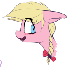 Size: 917x855 | Tagged: safe, artist:pinkberry, oc, oc only, oc:caramel pop, pegasus, blushing, bow, braid, colored sketch, drawpile, female, freckles, mare, sketch, solo