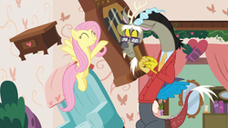 Size: 1920x1080 | Tagged: safe, derpibooru import, screencap, discord, fluttershy, draconequus, pegasus, pony, discordant harmony