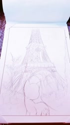 Size: 576x1024 | Tagged: safe, artist:lucas_gaxiola, oc, oc only, earth pony, pony, earth pony oc, eiffel tower, irl, lineart, male, photo, solo, stallion, traditional art