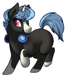 Size: 323x362 | Tagged: safe, artist:amiookamiwolf, oc, oc only, oc:classic vinyl, pony, unicorn, blank flank, blaze (coat marking), colored horn, colt, headphones, horn, magical lesbian spawn, male, offspring, parent:octavia melody, parent:vinyl scratch, parents:scratchtavia, simple background, socks (coat marking), solo, transparent background