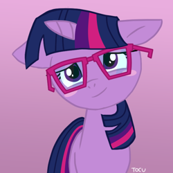 Size: 600x600 | Tagged: source needed, useless source url, safe, artist:tocu, derpibooru import, twilight sparkle, unicorn twilight, pony, unicorn, blush sticker, blushing, glasses, i can't believe it's not sci-twi, meganekko, solo