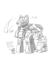 Size: 850x1062 | Tagged: safe, artist:valcron, human, pony, armor, marine, mecha, monochrome, starcraft