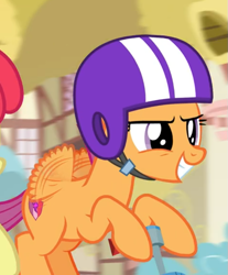 Size: 619x747 | Tagged: safe, screencap, scootaloo, pony, growing up is hard to do, confident, cropped, helmet, older, older scootaloo, scooter, smiling, solo, wings